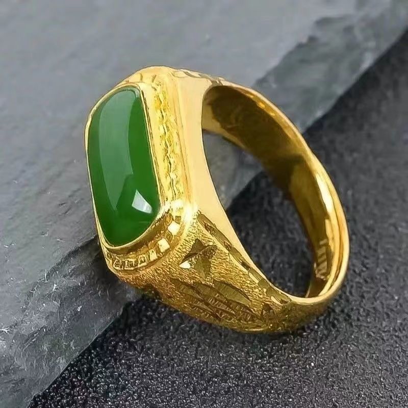 官方正品香港金戒指男霸气简约大气高档和田黄金色指环不掉色礼物