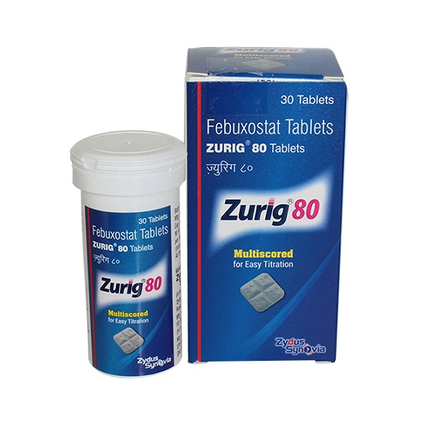 非布司他（优立通）ZURIG 痛风药30粒装 蓝白瓶非布司他80mg降尿酸高嘌呤 印度Zydus Cadila