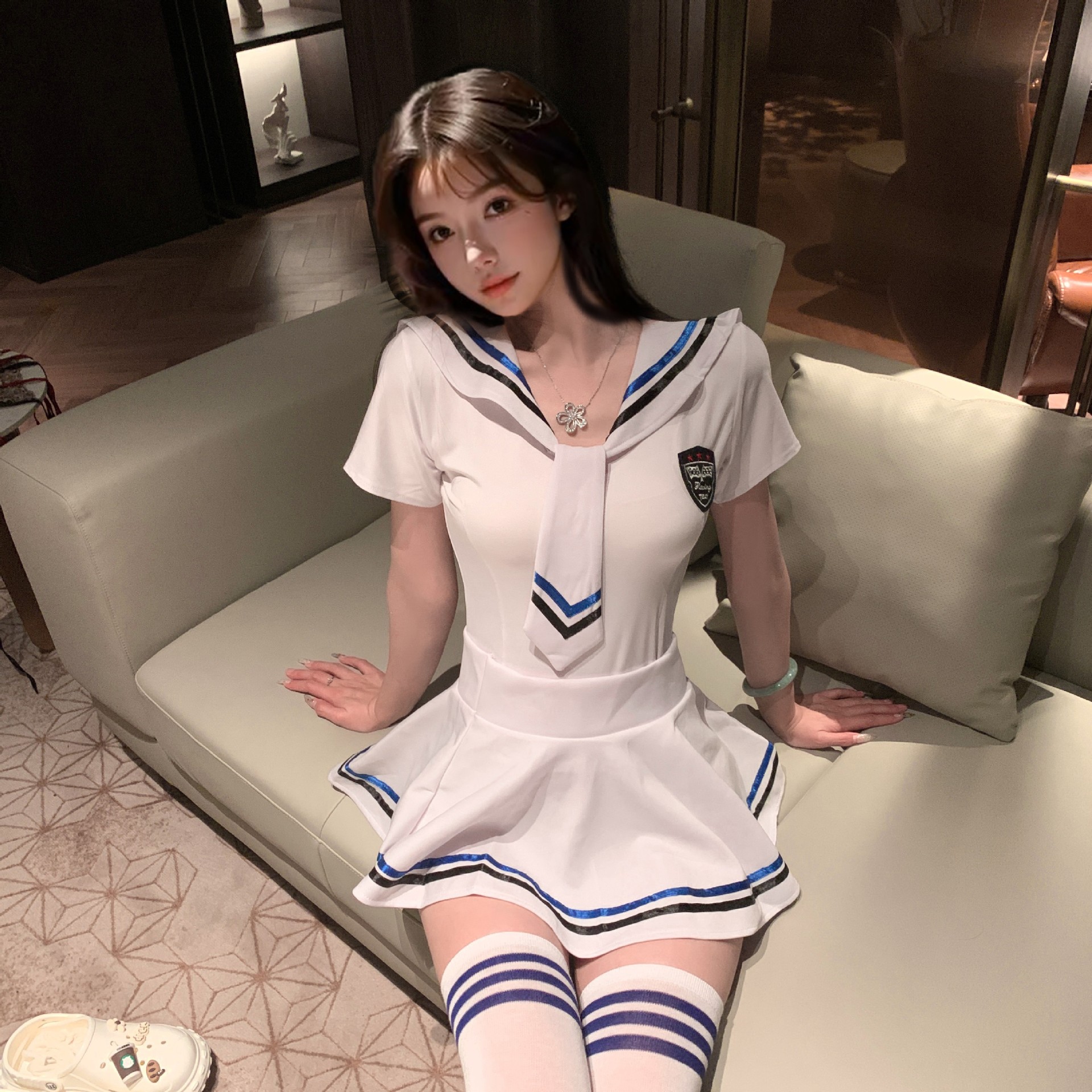 情趣内衣性感清纯JK学生装 上衣+裙子+白蓝学生袜 水手服制服诱惑激情火辣内衣