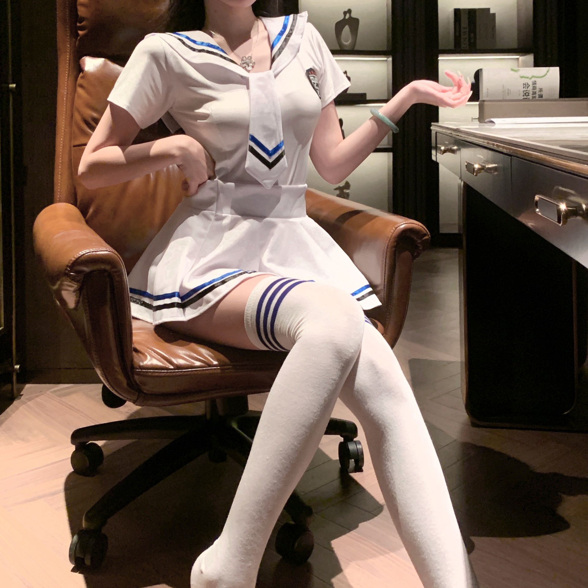 情趣内衣性感清纯JK学生装 上衣+裙子+白蓝学生袜 水手服制服诱惑激情火辣内衣
